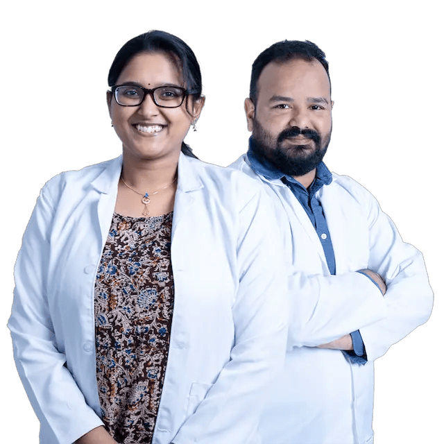 A closeup shot of Dr. Tejaswini Boreddy and Dr. Yugandhar Ramakrishna, the founders of RASYA Indo-American Clinic